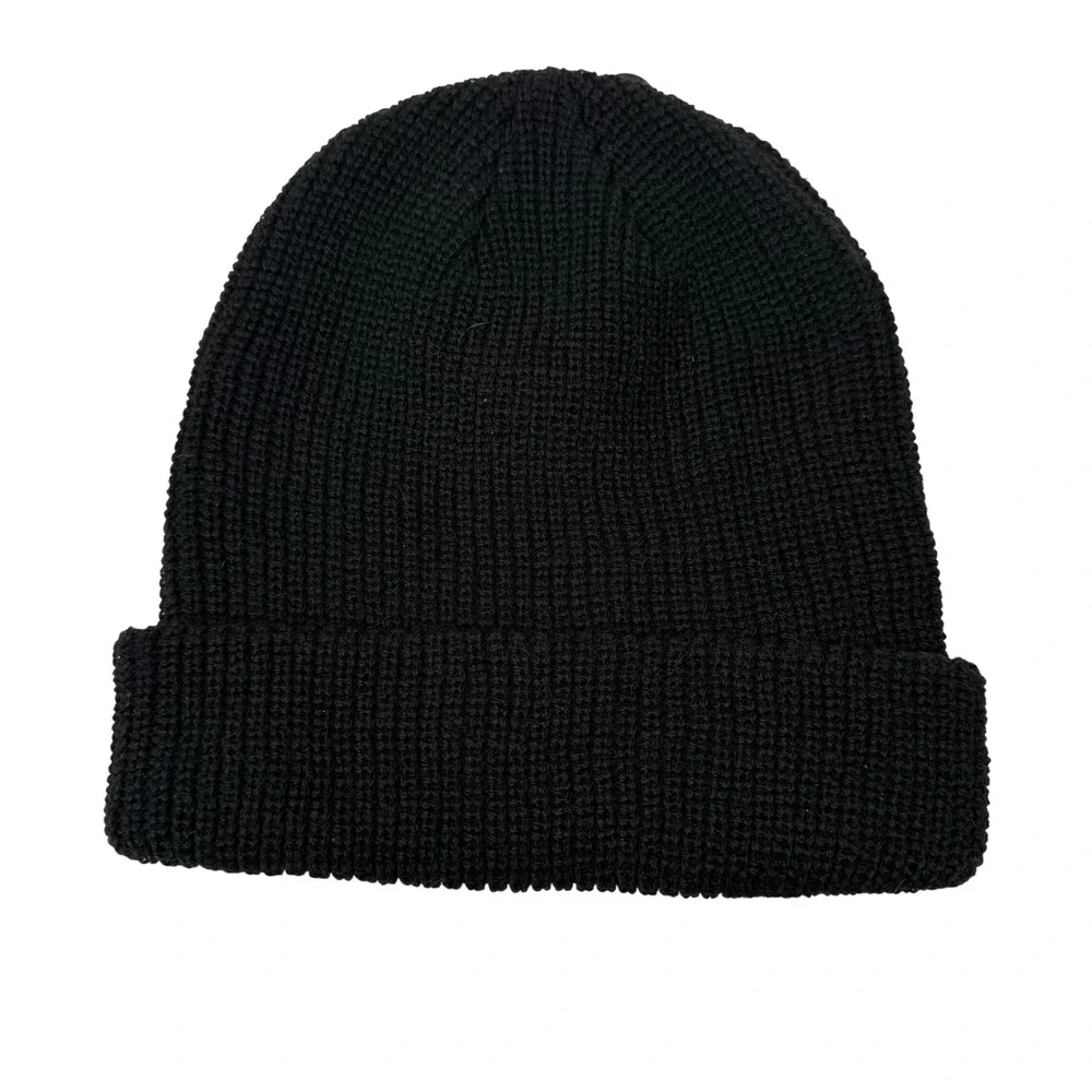 Petzl Black Waffle Knit Beanie Hat Leather Logo Patch NWT Outdoor Workwear